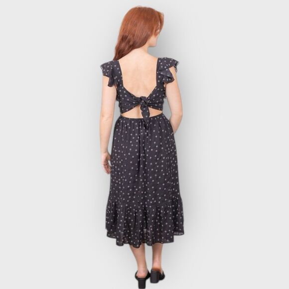 Bishop & Young Santorini Midi Dress Small Black White Floral Romantic Flutter - Picture 9 of 11